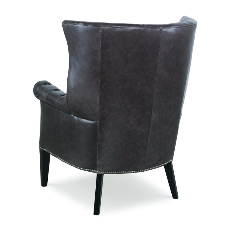 Empress Brunette Tufted Wing Chair in Black Leather