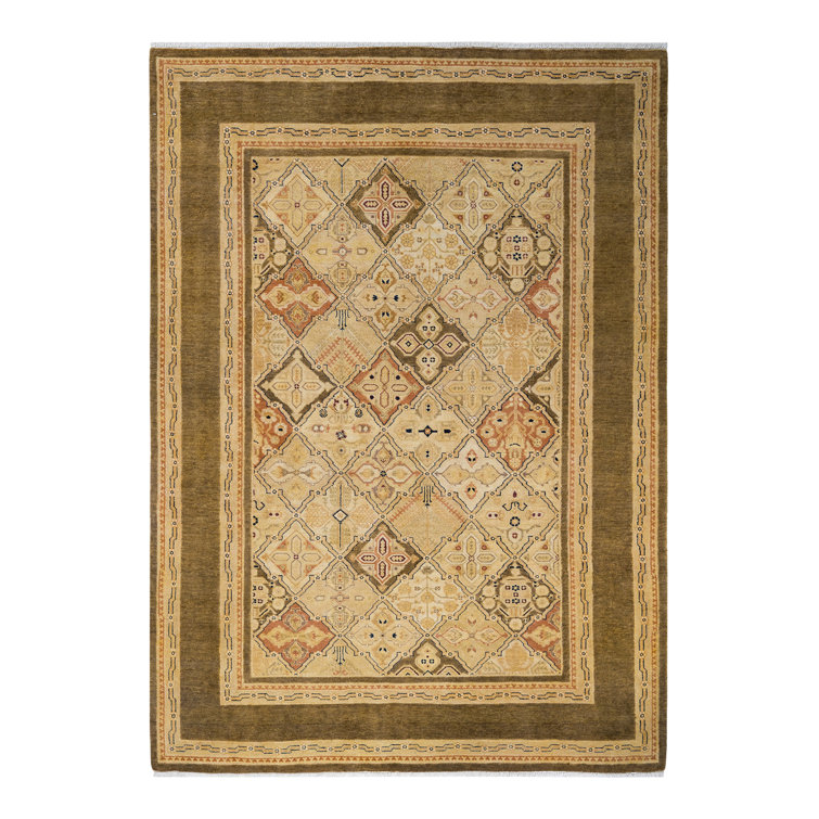 Hand-Knotted Geometric Wool Area Rug 8' x 10' Beige & Brown