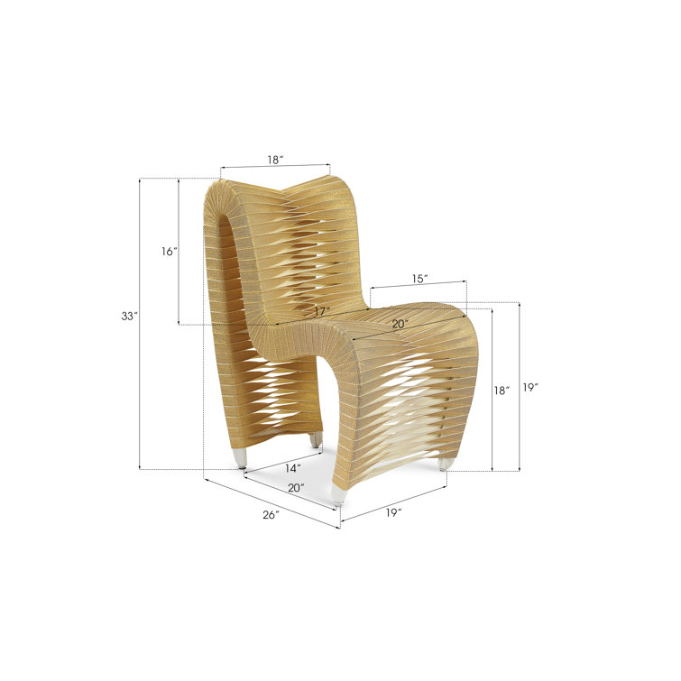 Contemporary Gold Woven Wood-Metal High Side Chair