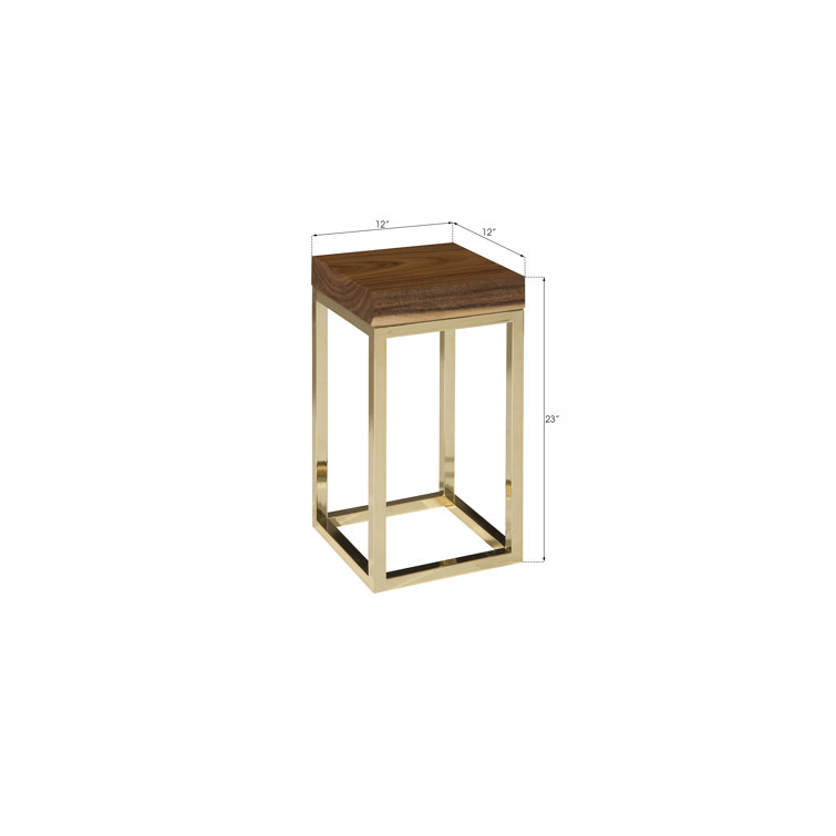 Hayden Square Brown Wood End Table with Gold Metal Base
