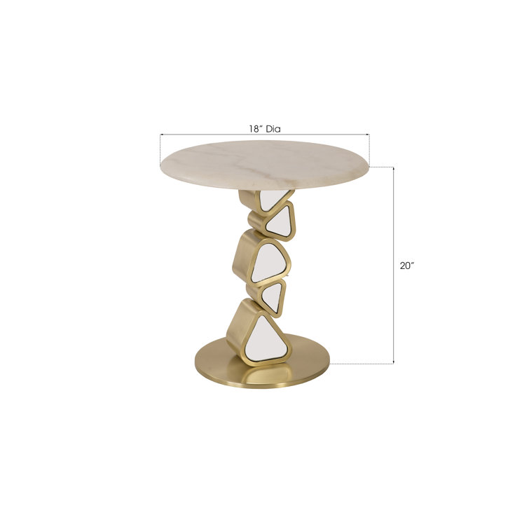 Contemporary Pebble Gold Round Stone and Metal End Table