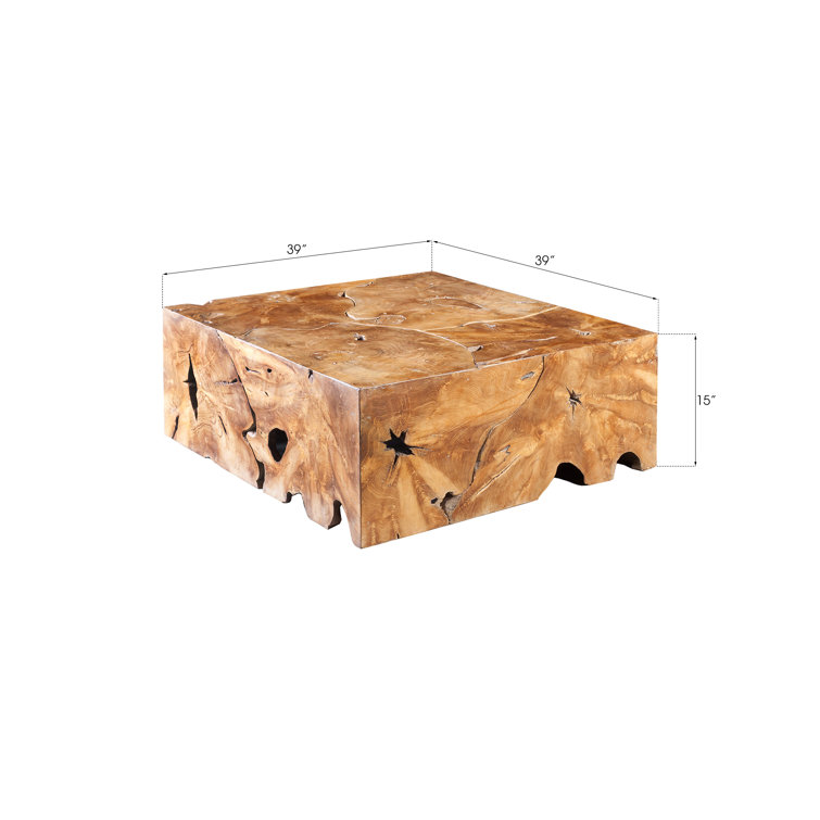 39" Natural Teak Solid Wood Square Coffee Table