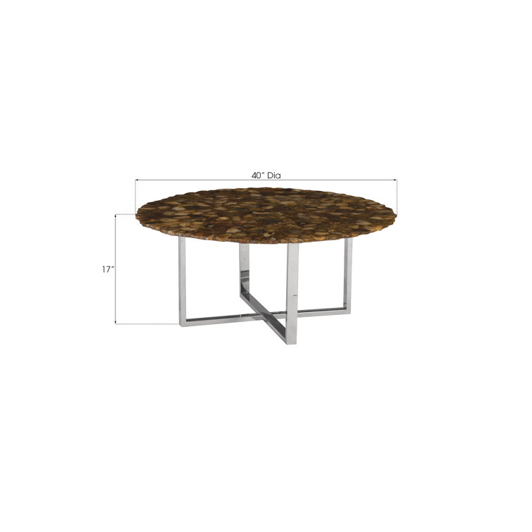 Contemporary Agate-Inspired Round Coffee Table in Brown and Silver