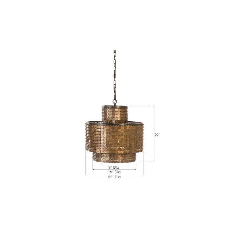 Medieval Chainmail Inspired Brass Geometric Chandelier 22"