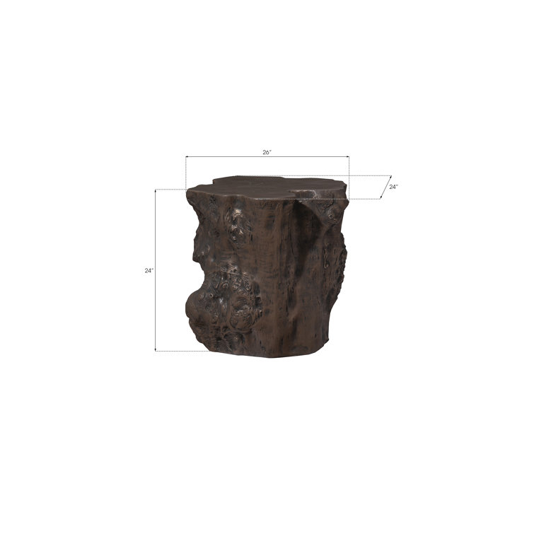 Bronze Finish Rectangular Wood Log Side Table