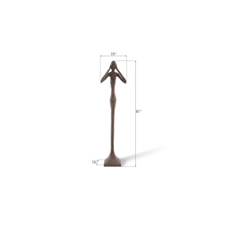 Contemporary Bronze Finish Hear No Evil Slender Statue, 81"