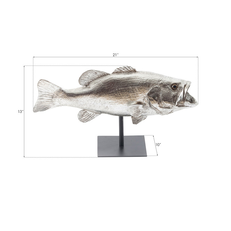 Silver Aluminum Large Mouth Bass Fish Sculpture
