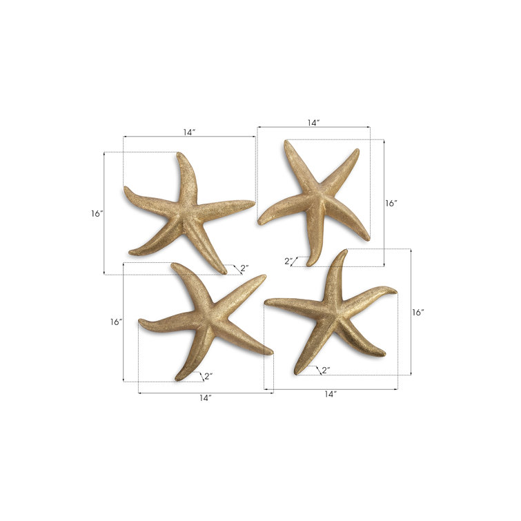 Medium Gold and Silver Resin Starfish Wall Décor Set