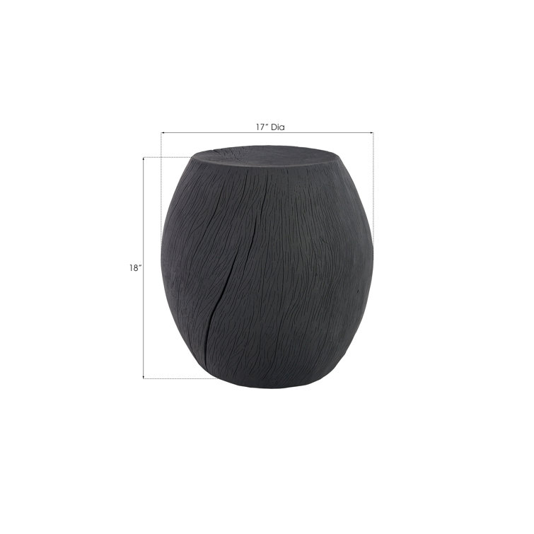 Matte Black Charred Resin Drum Stool, 17"