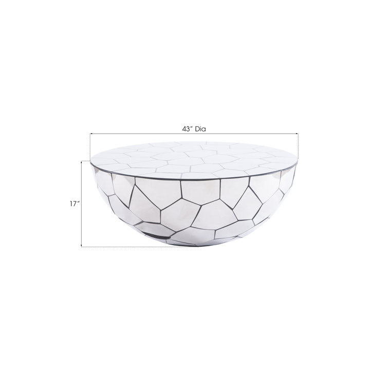 Luxe Mirror-Finish Round Stainless Steel Coffee Table in Black/Silver