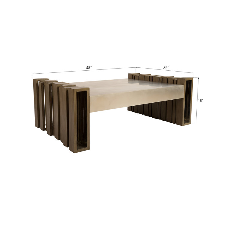Contemporary 48" Brown and Silver Wood-Metal Rectangular Coffee Table