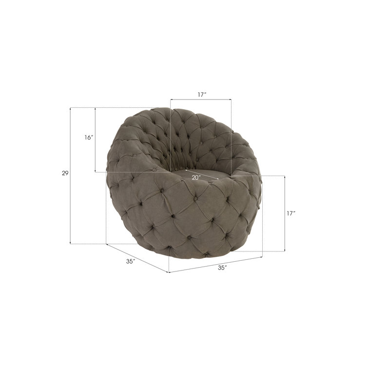Ramie Grey Faux Leather 35" Wide Tufted Barrel Accent Chair