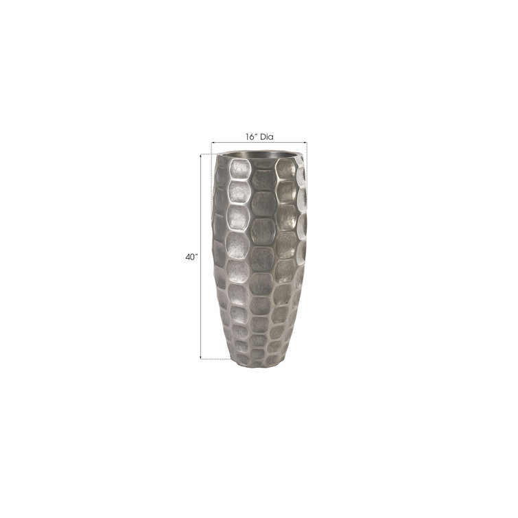 Contemporary Silver Aluminum Large Planter, 40" Height