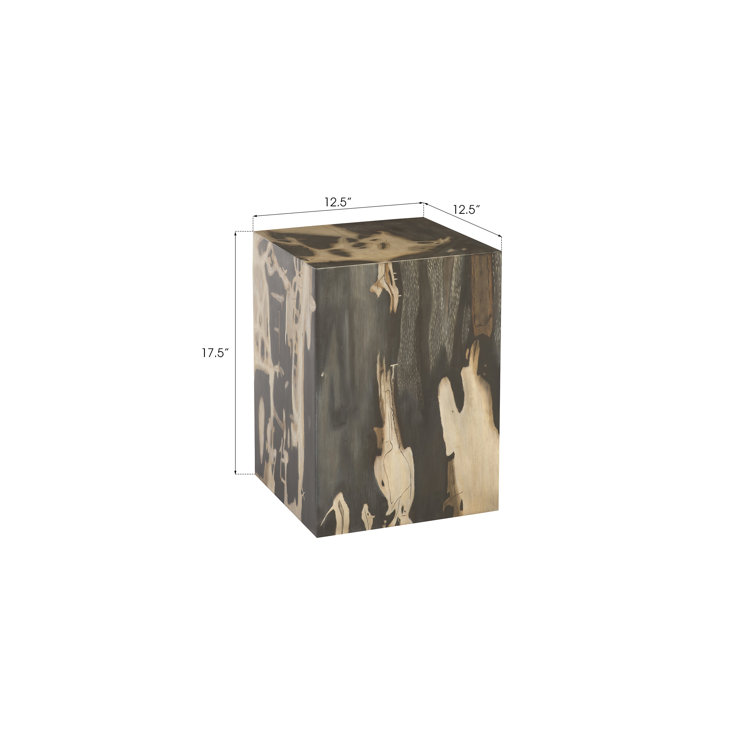 Brown and Grey Resin Petrified Wood Square Stool