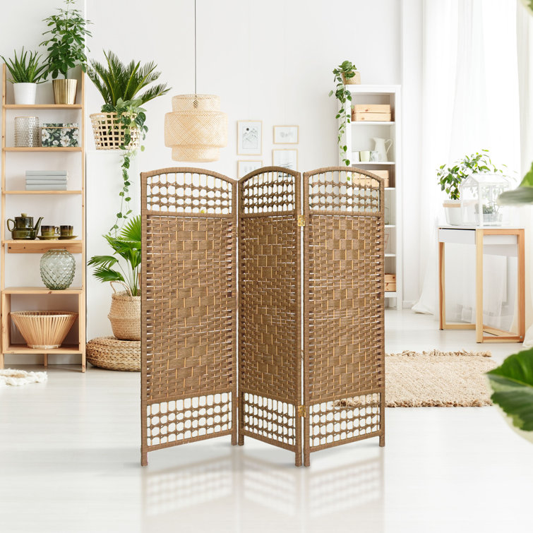 Natural 4 ft. Fiber Weave 3 Panel Room Divider