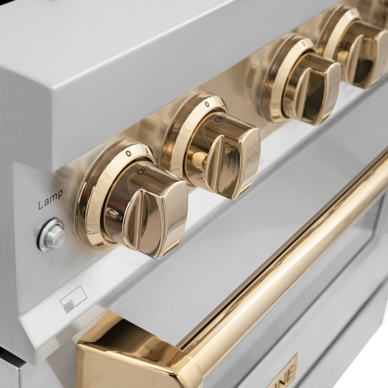36" Stainless Steel and Gold Dual Fuel Range with Convection Oven