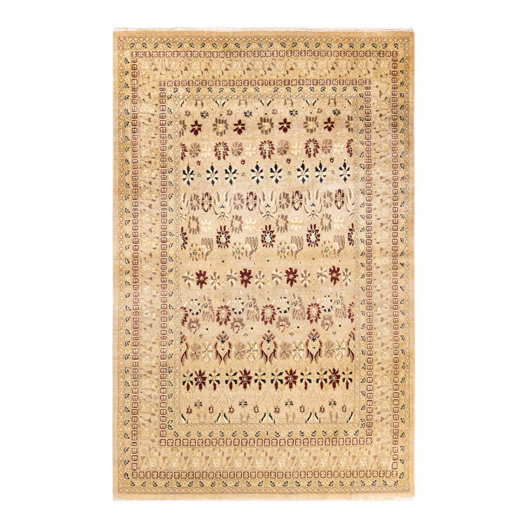 Sunny Traditions 6' x 9' Hand-Knotted Wool Area Rug in Yellow