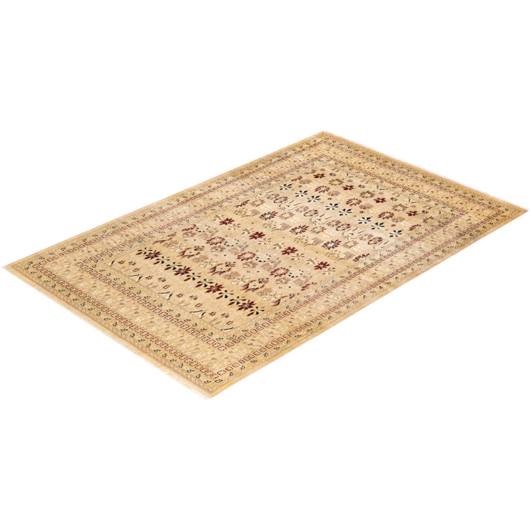 Sunny Traditions 6' x 9' Hand-Knotted Wool Area Rug in Yellow