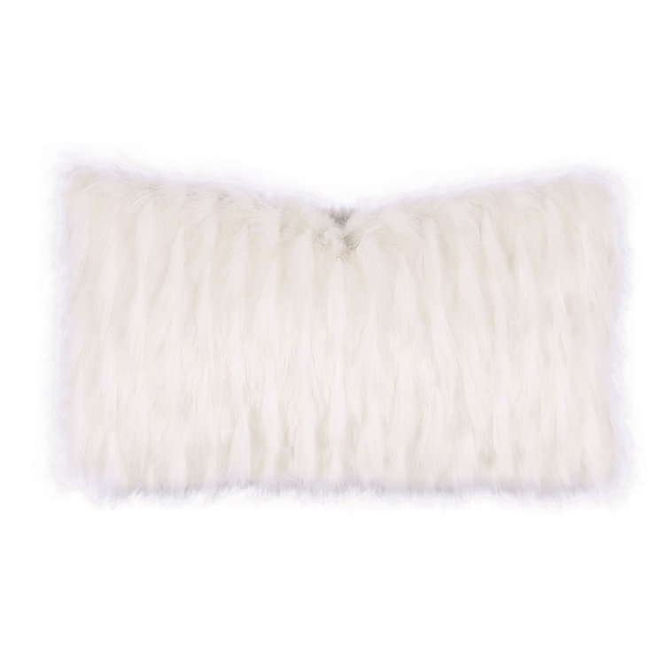 Ivory Faux Fur Rectangular Lumbar Accent Pillow