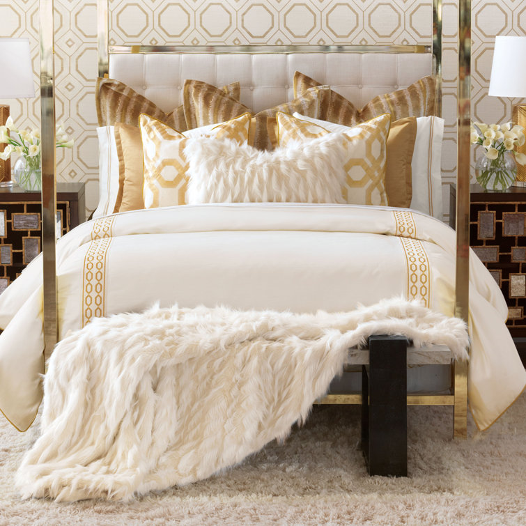 Ivory Faux Fur Rectangular Lumbar Accent Pillow