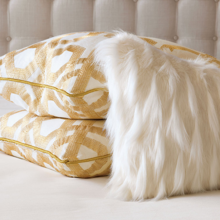Ivory Faux Fur Rectangular Lumbar Accent Pillow