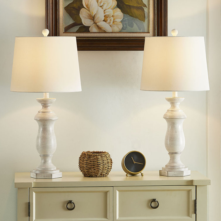 Maxax Farmhouse White Poly Resin 27" Table Lamp Set with Fabric Drum Shade
