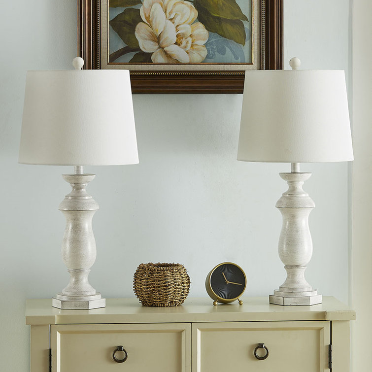 Maxax Farmhouse White Poly Resin 27" Table Lamp Set with Fabric Drum Shade