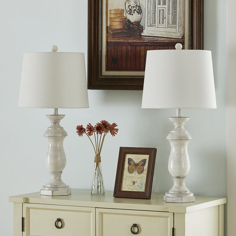Maxax Farmhouse White Poly Resin 27" Table Lamp Set with Fabric Drum Shade