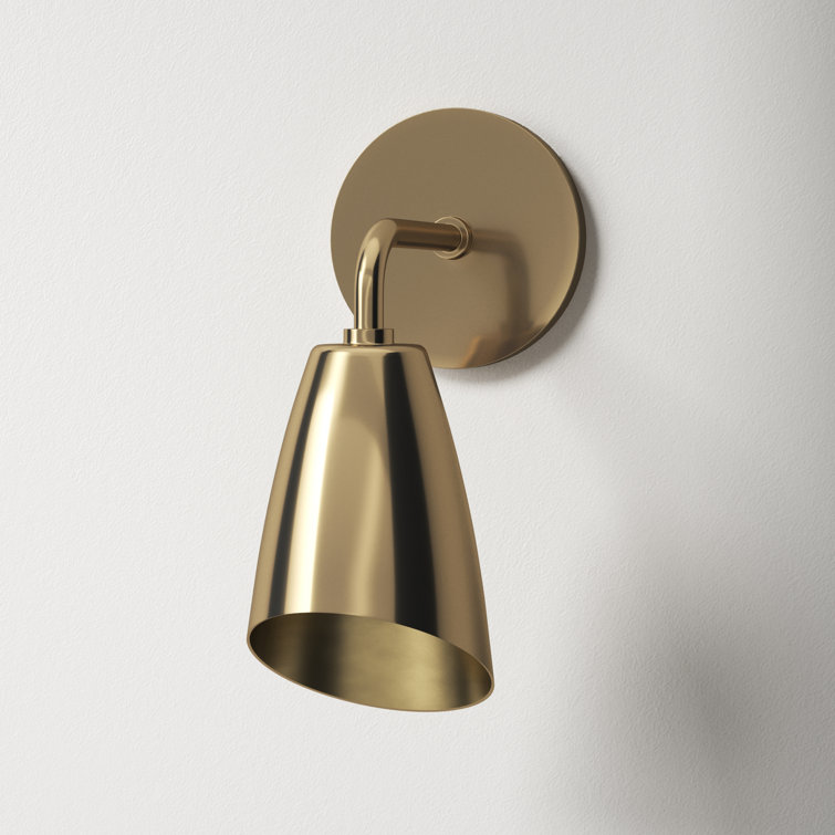 Aged Brass Cone Shade Dimmable Metal Sconce