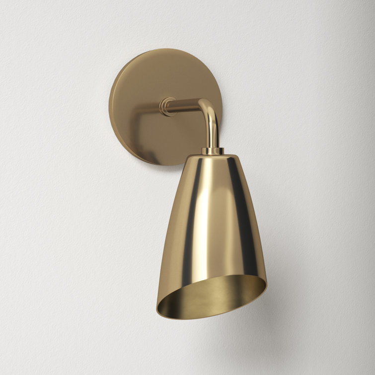 Aged Brass Cone Shade Dimmable Metal Sconce