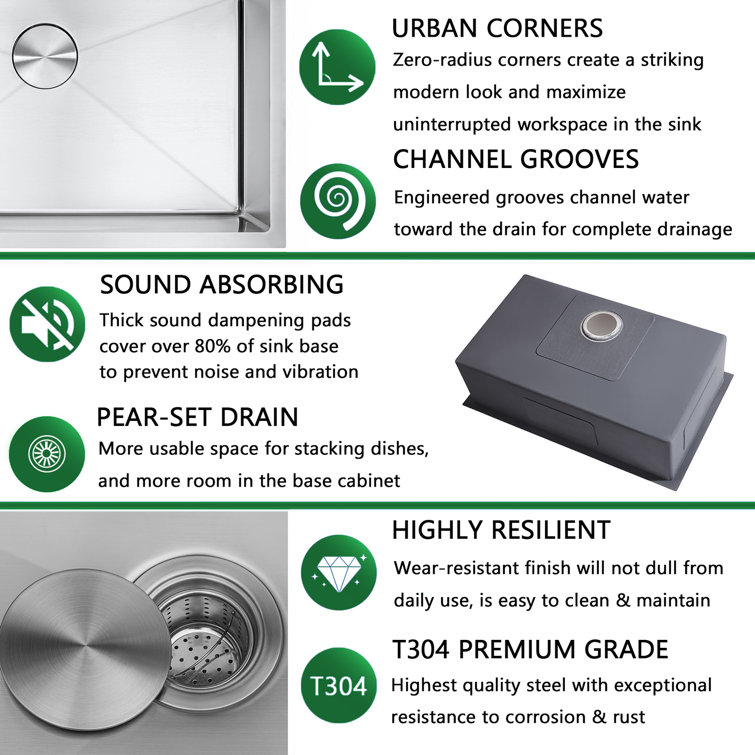 30'' Stainless Steel Single Bowl Undermount Kitchen Sink