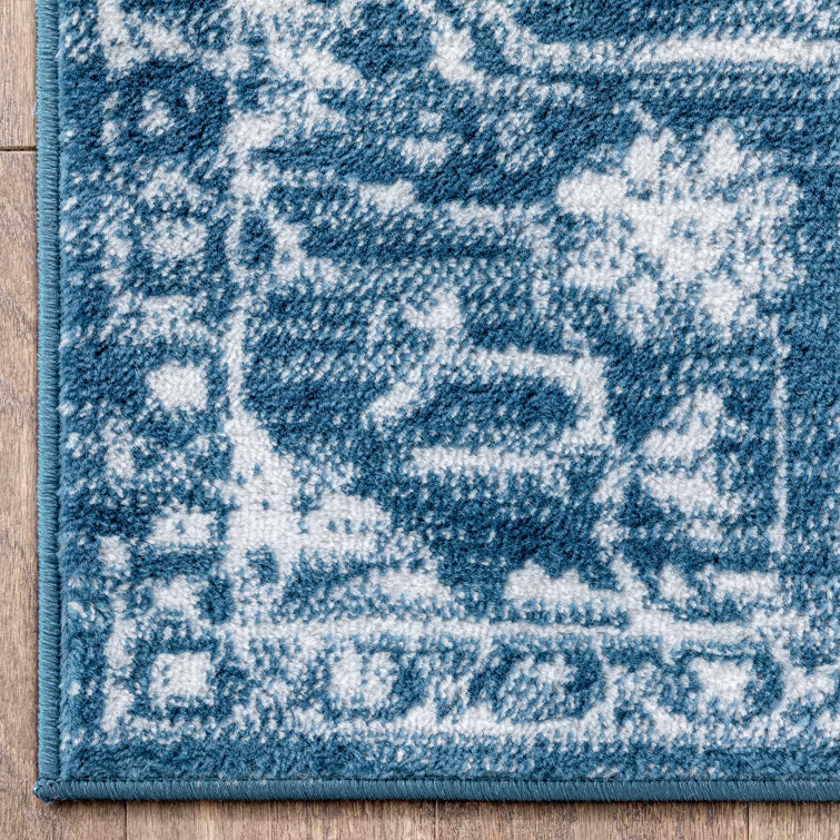 Light Blue Floral Synthetic Reversible 5' x 7' Rug