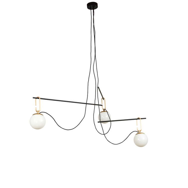 Bola 3-Light White and Gold Glass Chandelier