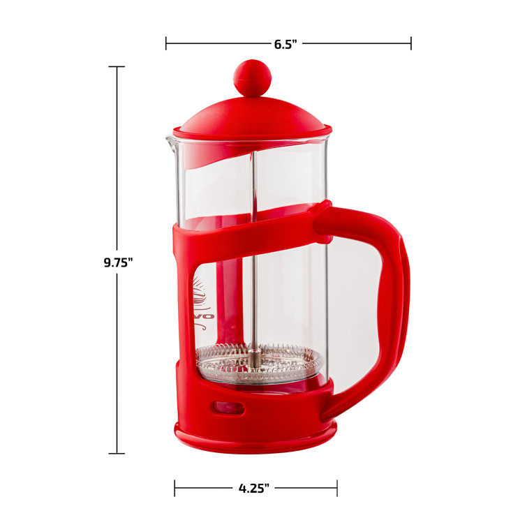 Red 34 Oz Glass and Stainless Steel French Press Coffee Maker
