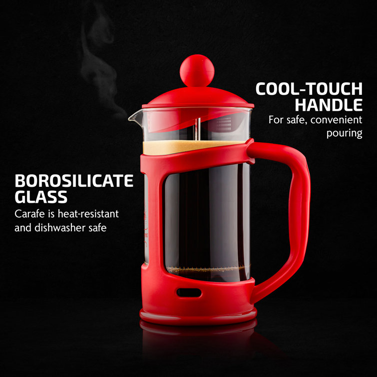 Red 34 Oz Glass and Stainless Steel French Press Coffee Maker