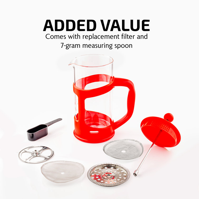 Red 34 Oz Glass and Stainless Steel French Press Coffee Maker