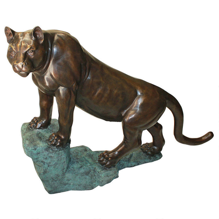 Majestic Bronze Cougar on Emerald Patina Rock Garden Statue