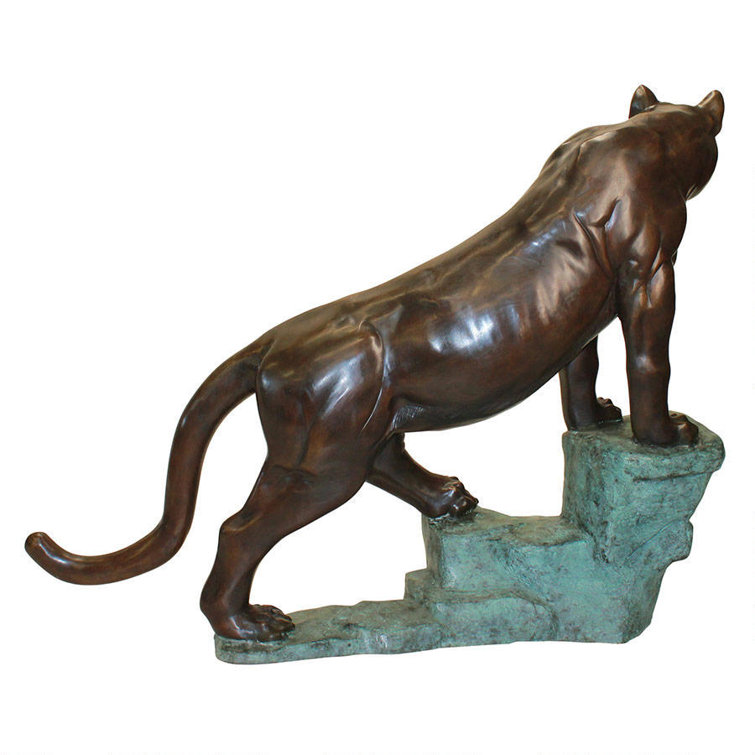 Majestic Bronze Cougar on Emerald Patina Rock Garden Statue