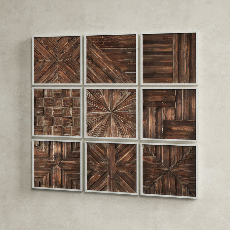 Rustic Fir Wood 9-Piece Square Wall Decor Set