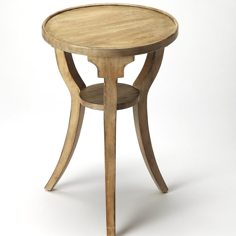 Rustic Gray Round Wood End Table with Shelf