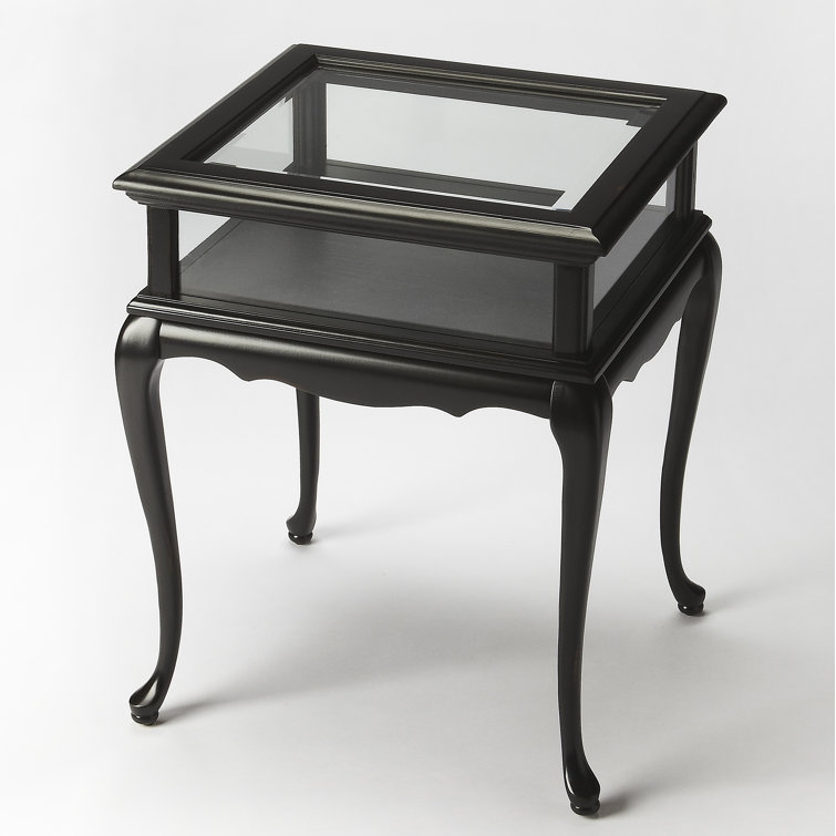 Black Licorice Glass Top Wood Display End Table
