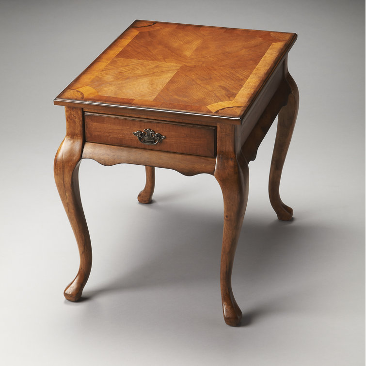 Elegant Queen Anne Olive Ash Burl Wood End Table