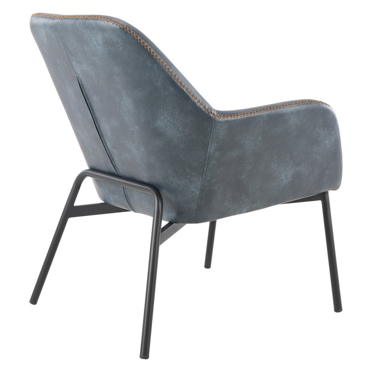 Navy Faux Leather Barrel Accent Chair with Gold Stitch and Black Metal Legs