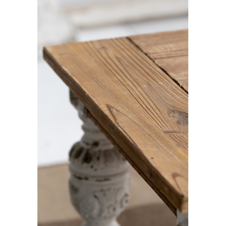 Whitewash Fir Wood Rectangular Coffee Table with Storage and Carved Legs