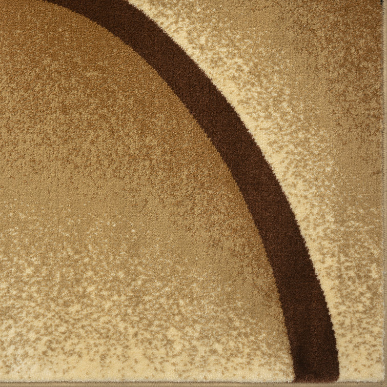 Beige and Black Abstract Geometric Synthetic Runner Rug