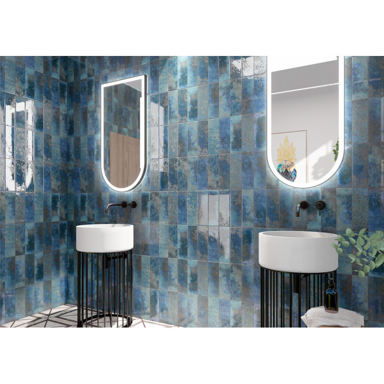 Marza 4" x 12" Glossy Blue Ceramic Subway Wall Tile