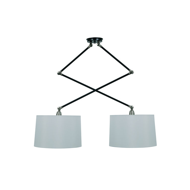 Uptown 2-Light Black and Satin Nickel Pendant with Off White Linen Shade