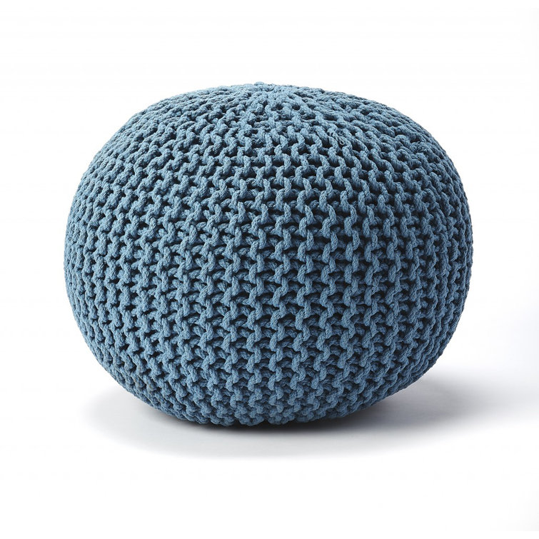 Cool Blue Woven Cotton Pouf Ottoman