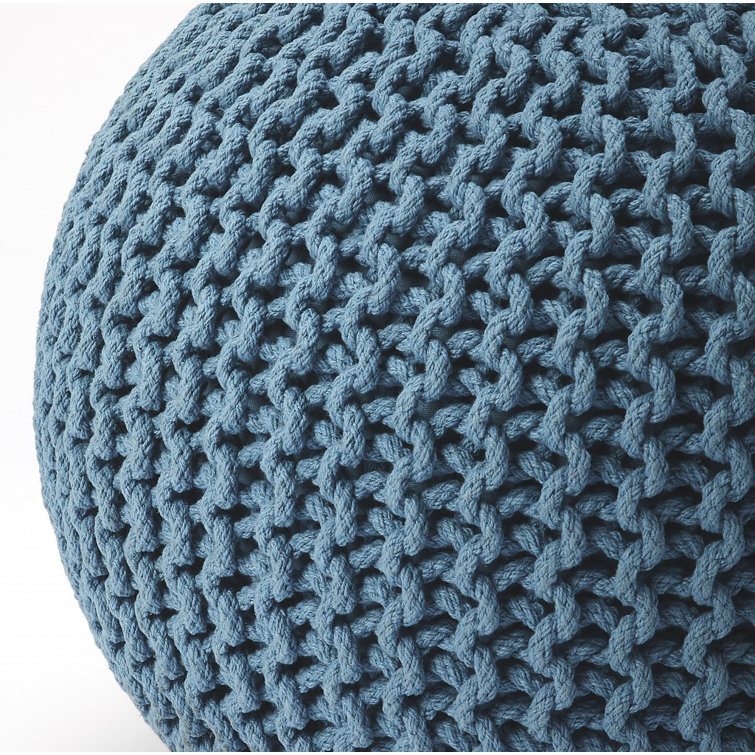 Cool Blue Woven Cotton Pouf Ottoman