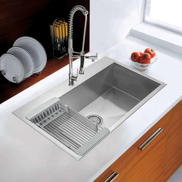 30'' Brushed Stainless Steel Single Bowl Kitchen Sink with Tray